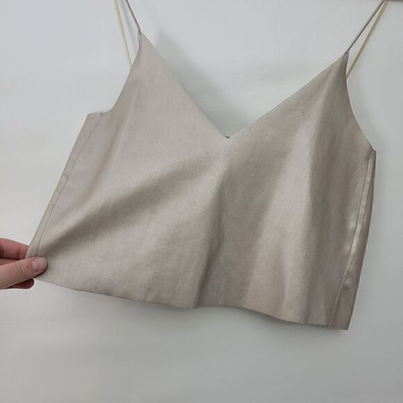 Zara Trafaluc Metallic Shimmer Leatherette Crop Cami - Picture 5 of 9